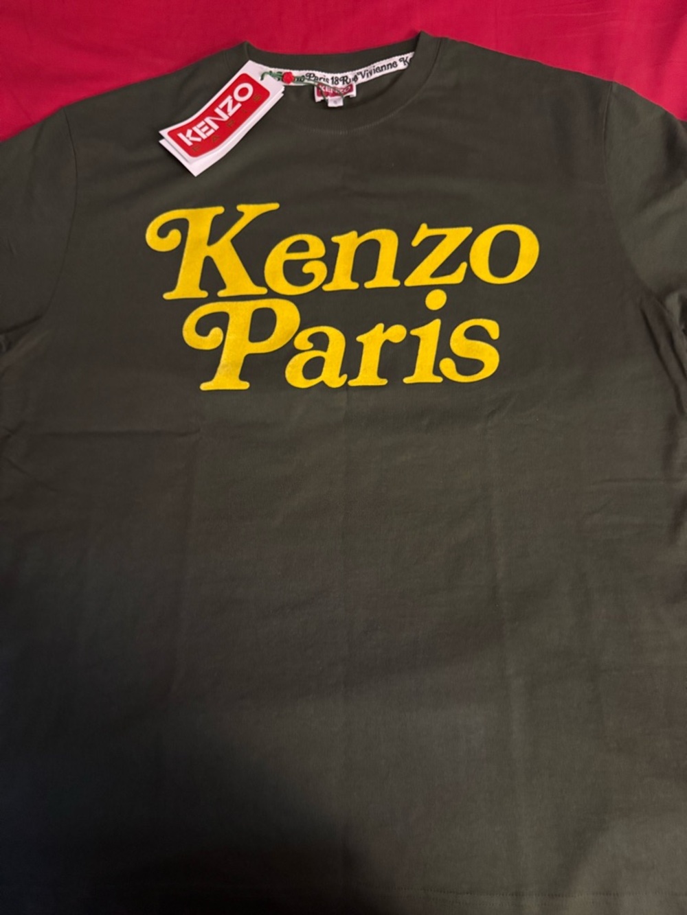 Kenzo Kids Olive Green Tee with Bright Yellow Logo
